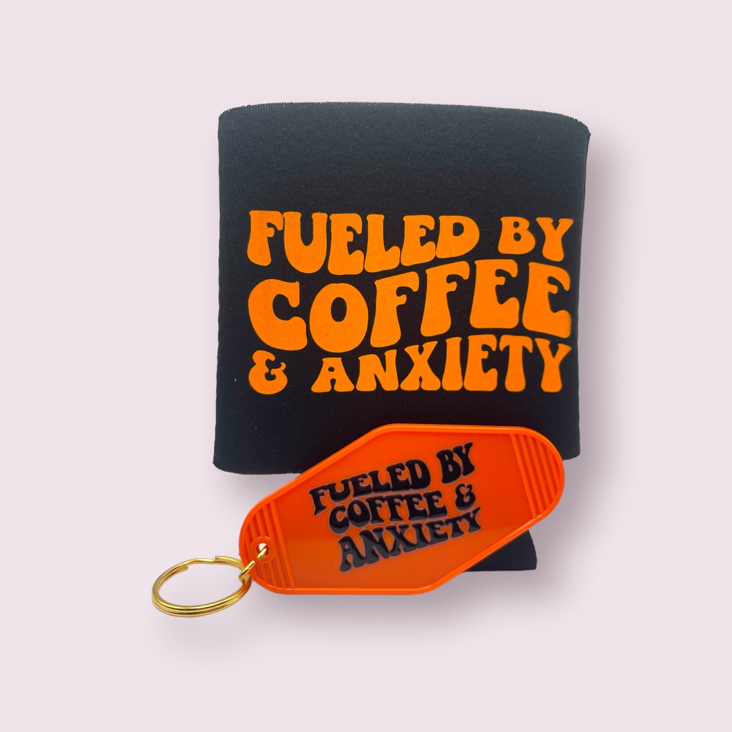 Fueled by Coffee & Anxiety Keychain & Koozie Bundle