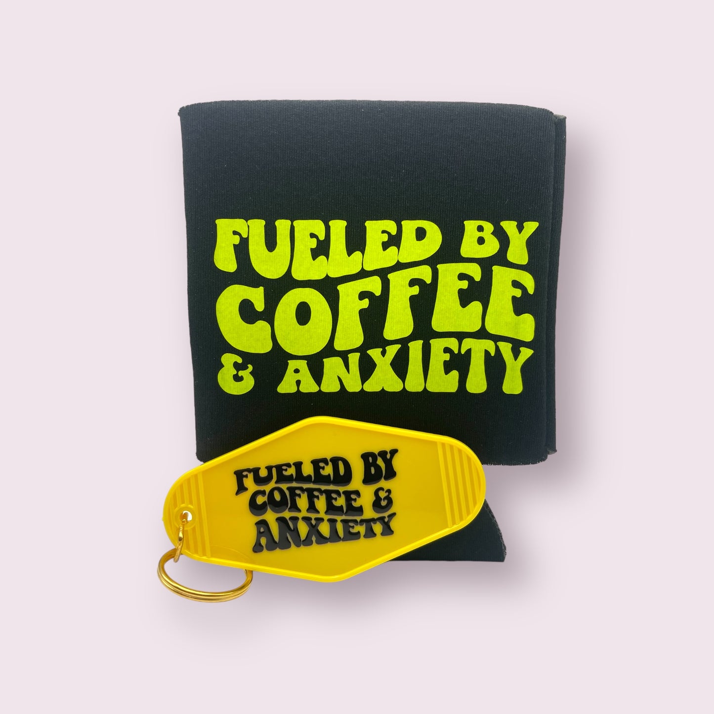 Fueled by Coffee & Anxiety Keychain & Koozie Bundle