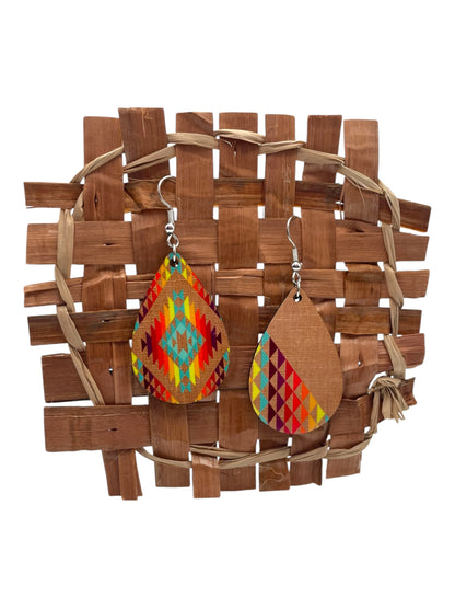 Aztec Beige Burlap Earrings