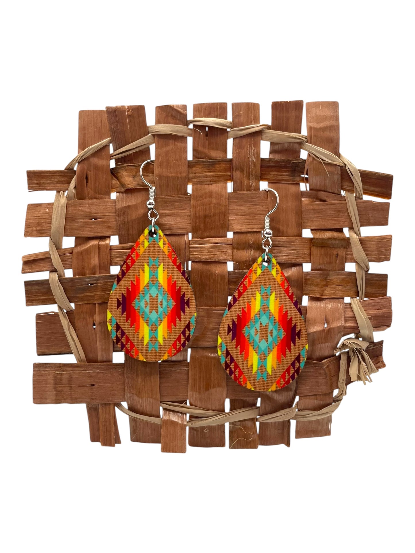 Aztec Beige Burlap Earrings