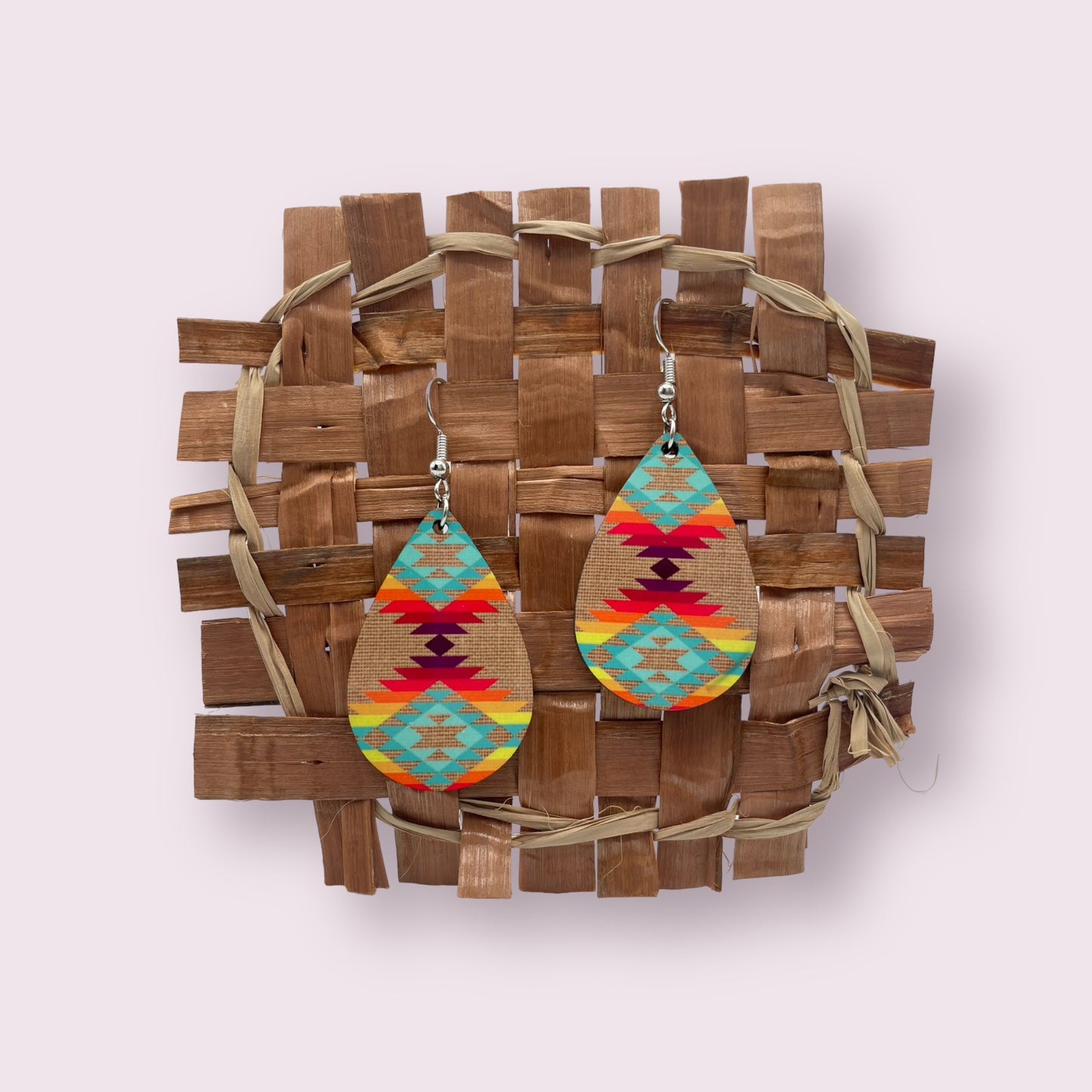 Aztec Beige Burlap Earrings