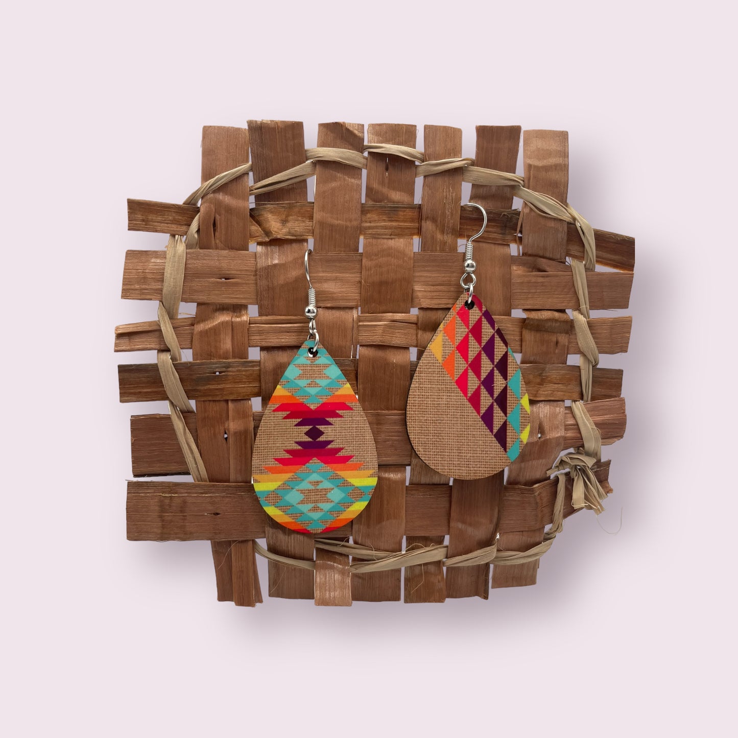 Aztec Beige Burlap Earrings