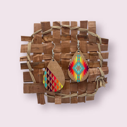 Aztec Beige Burlap Earrings