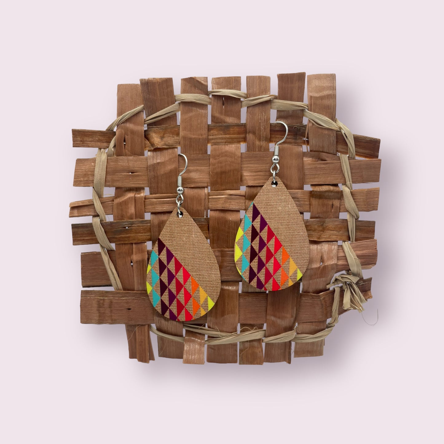 Aztec Beige Burlap Earrings