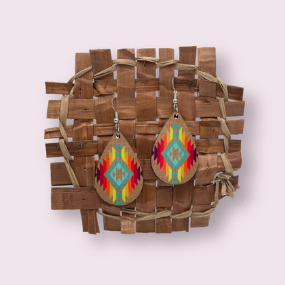 Aztec Beige Burlap Earrings