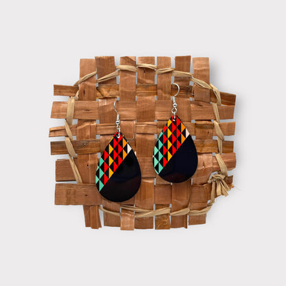 Aztec Black Burlap Earrings