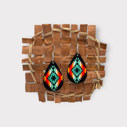 Aztec Black Burlap Earrings