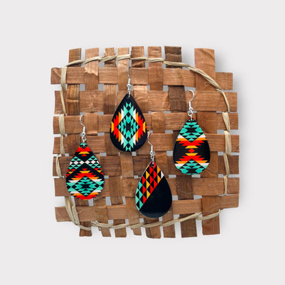 Aztec Black Burlap Earrings