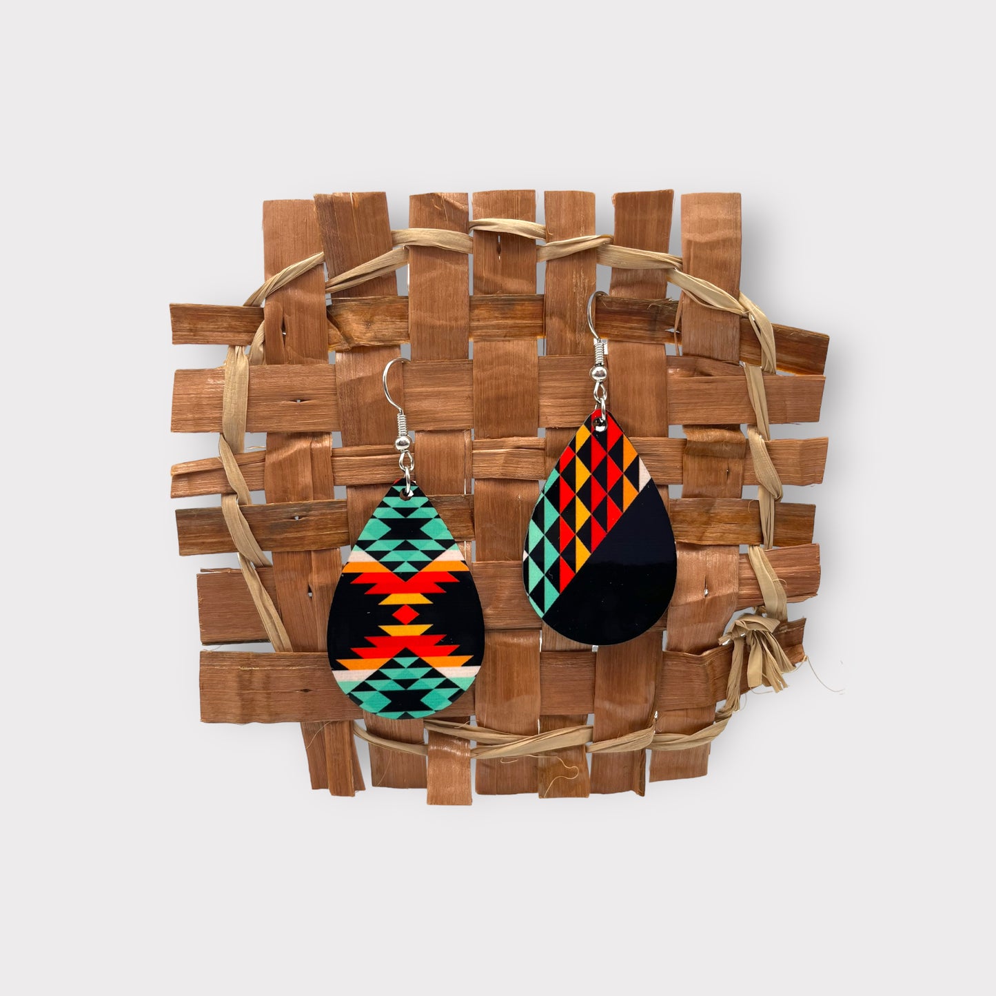 Aztec Black Burlap Earrings