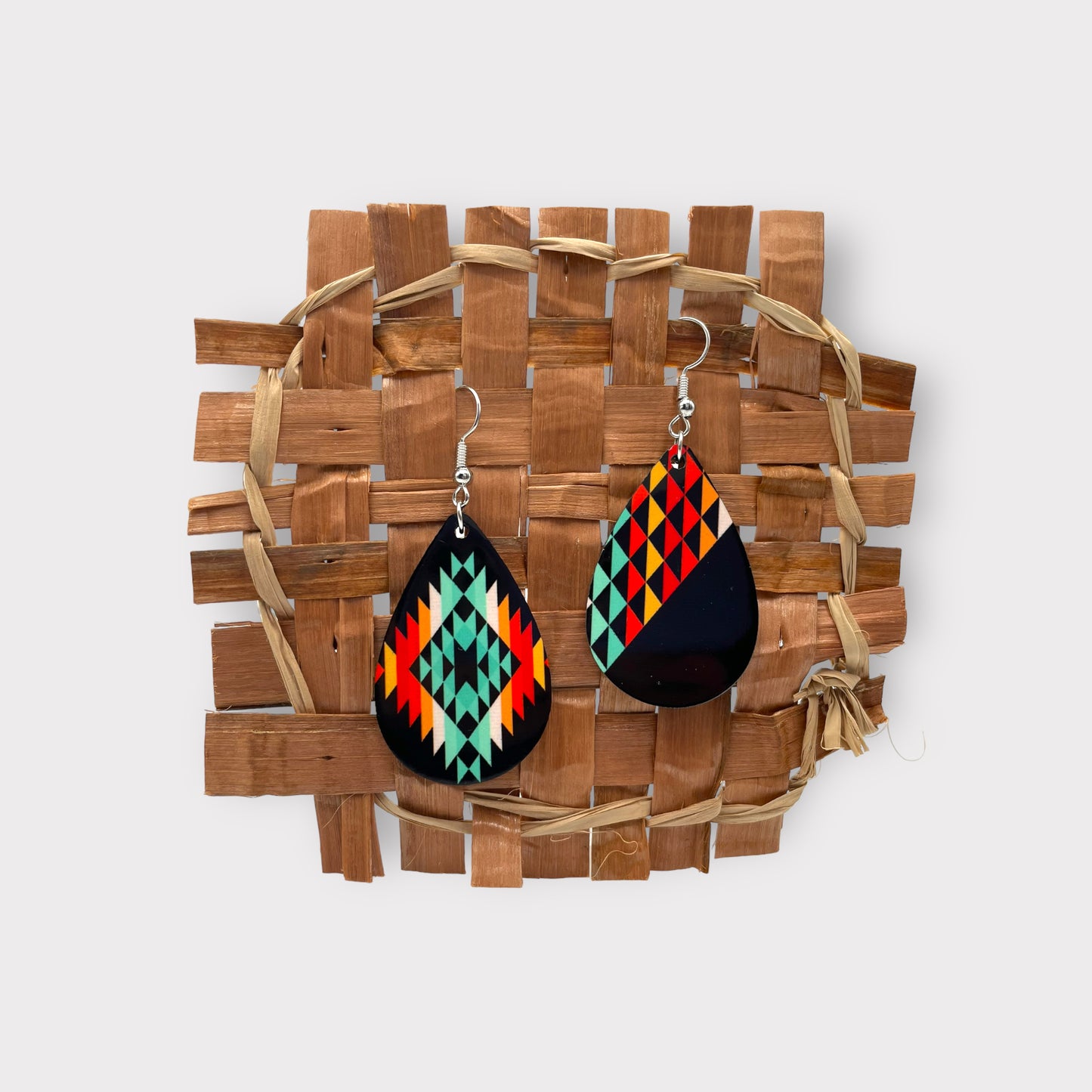 Aztec Black Burlap Earrings